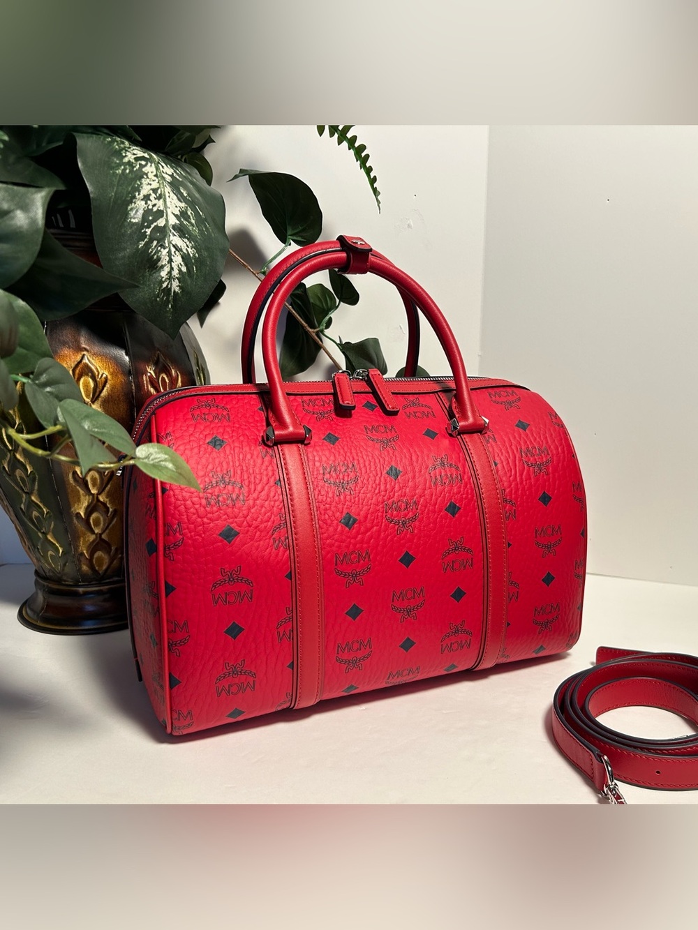 MCM Red Visetos Logo Boston Bag-NWT WITH COA! - Picture 10 of 11